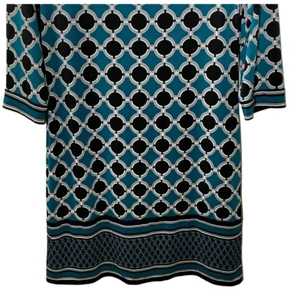 White House Black Market Blue Geometric Print Shift Dress Size Small - Picture 3 of 10